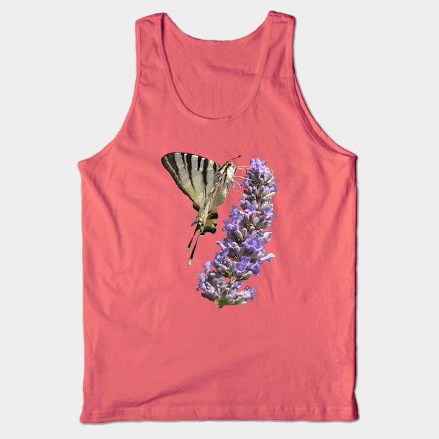 Side View Of Scarce Swallowtail Butterfly Feeding On Lilac Tank Top by taiche